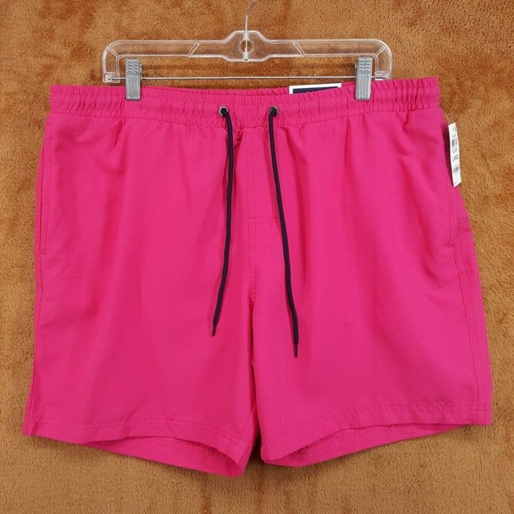 CLUB ROOM Swim Trunks Large Solid Pink Drawstring Quick Dry 7"